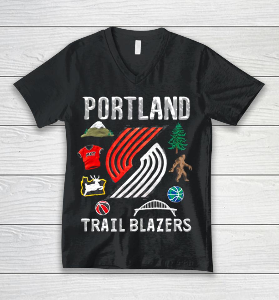 Portland Trail Blazers Nba Black Claymation Unisex V-Neck T-Shirt