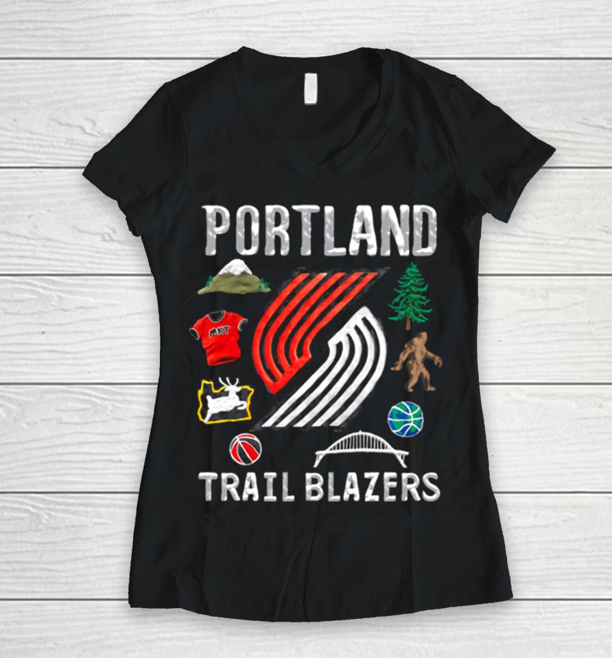 Portland Trail Blazers Nba Black Claymation Women V-Neck T-Shirt