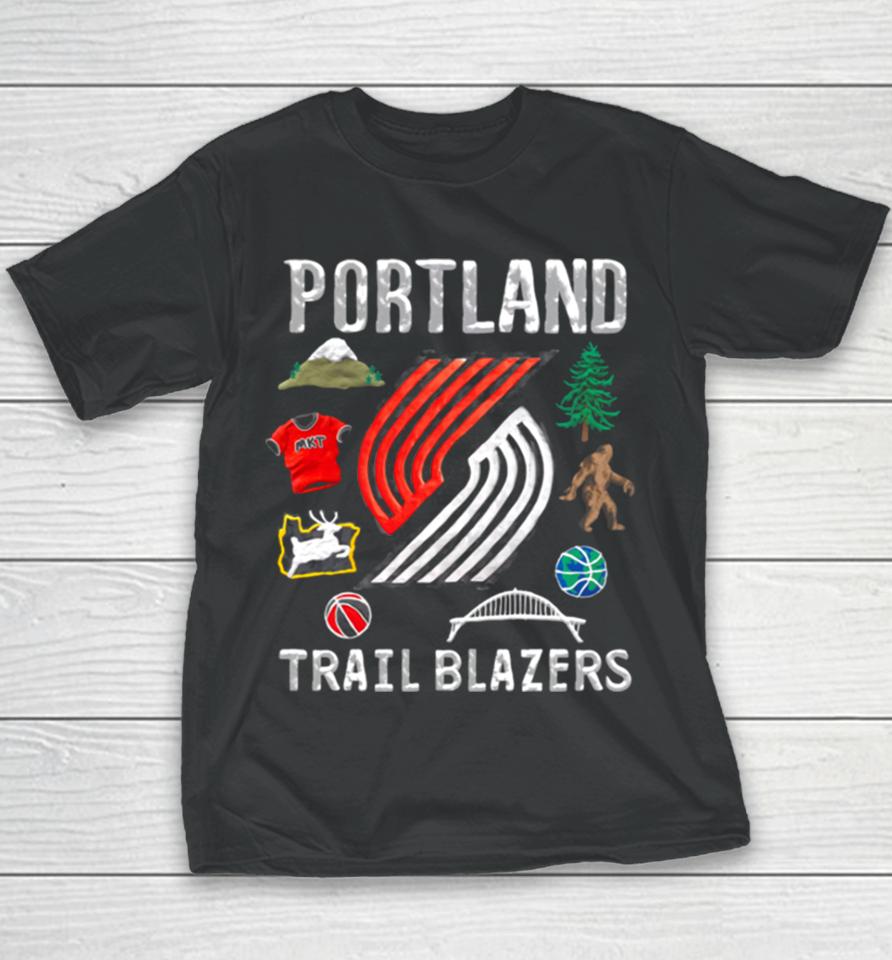 Portland Trail Blazers Nba Black Claymation Youth T-Shirt
