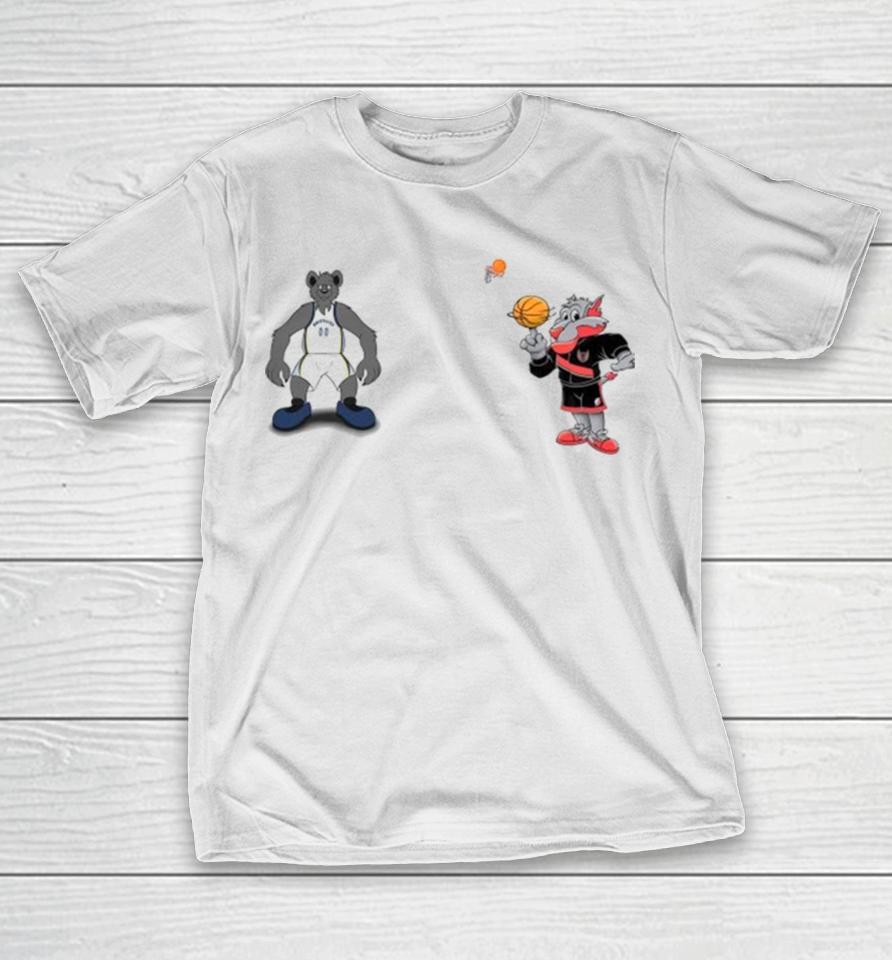 Portland Trail Blazers Vs Memphis Grizzlies Nba 2024 Mascot Cartoon Basketball T-Shirt