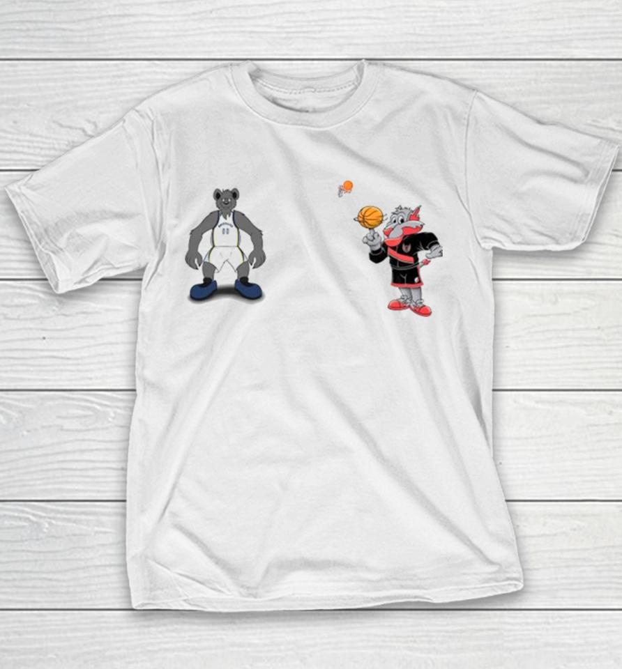 Portland Trail Blazers Vs Memphis Grizzlies Nba 2024 Mascot Cartoon Basketball Youth T-Shirt