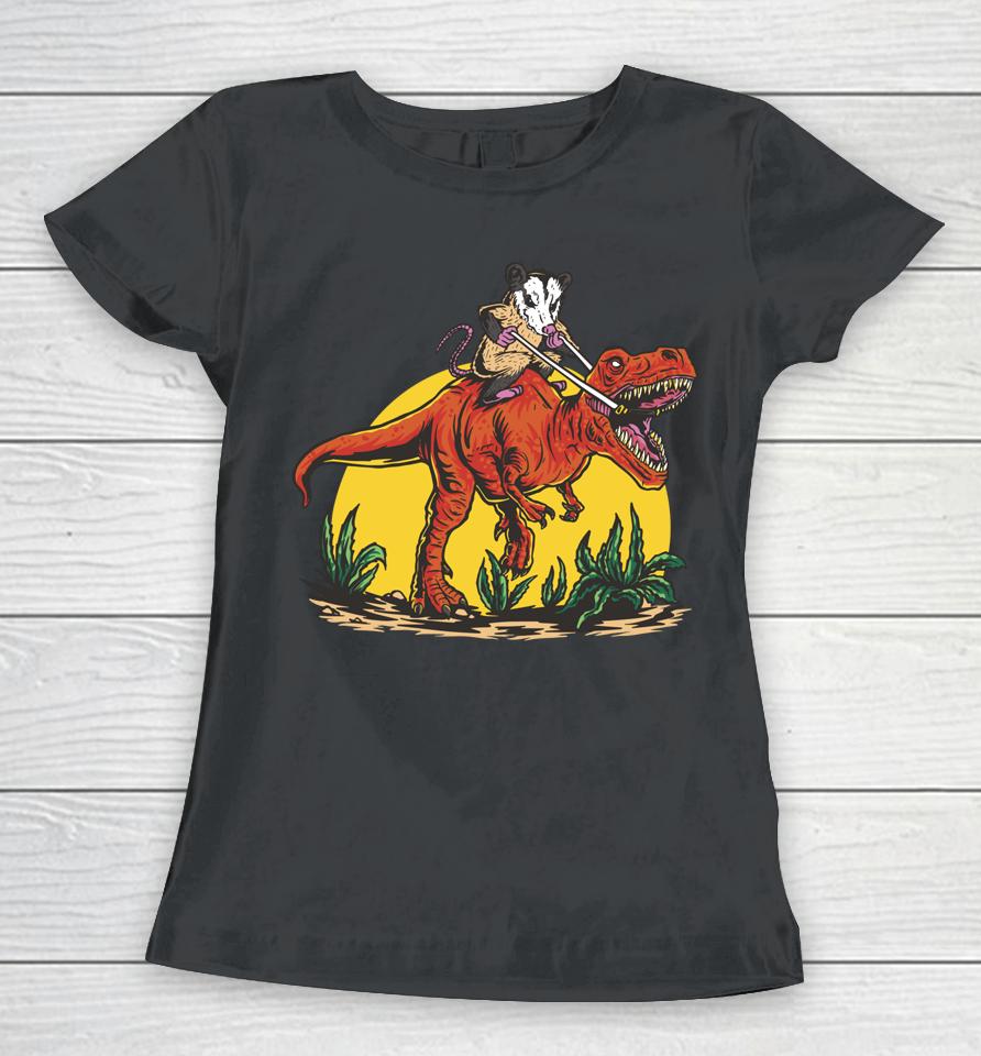 Possum Riding T-Rex Dinosaur Weird Funny Animal Graphic Women T-Shirt