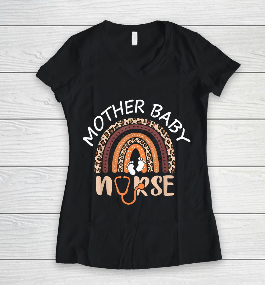 Postpartum Mother Baby Nurse Rainbow Women V-Neck T-Shirt