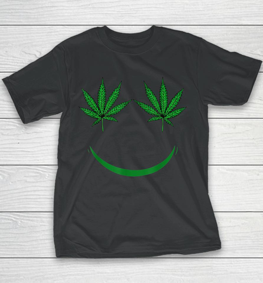 Pot Leaf Smiley Face Weed 420 Youth T-Shirt