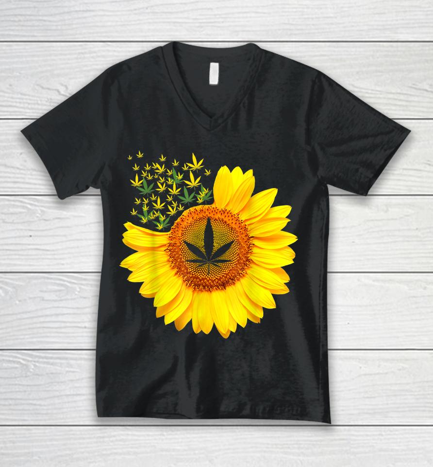 Pot Smoker Sunflower Weed Cannabis 420 Day Unisex V-Neck T-Shirt