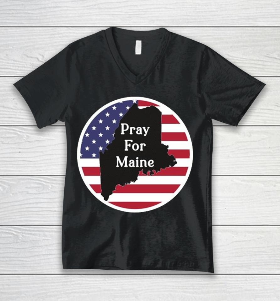 Pray For Maine Strong American Flag Usa Unisex V-Neck T-Shirt
