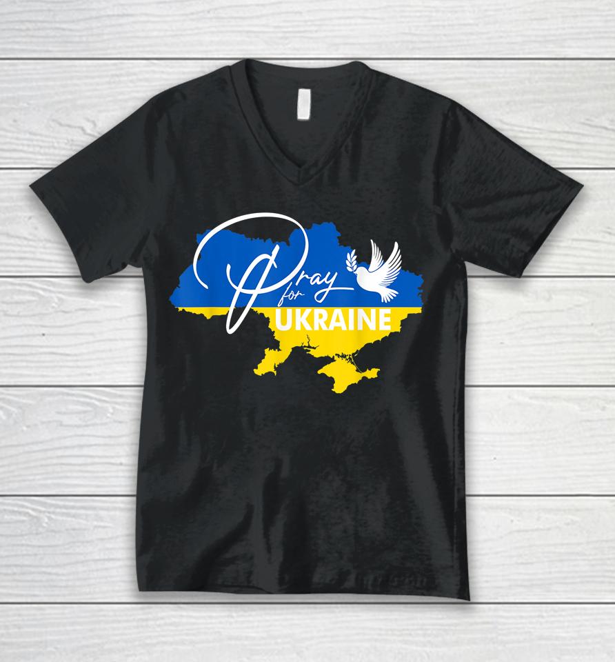 Pray For Ukraine Flag Free Ukraine I Support Ukrainian Unisex V-Neck T-Shirt