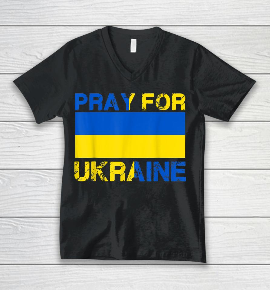 Pray For Ukraine I Stand With Ukraine Ukrainian Flag Vintage Unisex V-Neck T-Shirt