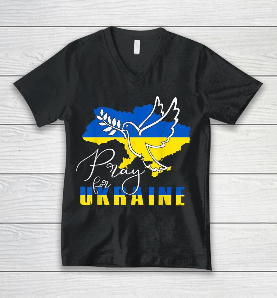 Pray For Ukraine Shirt Dove Flag I Stand With Ukraine Unisex V-Neck T-Shirt