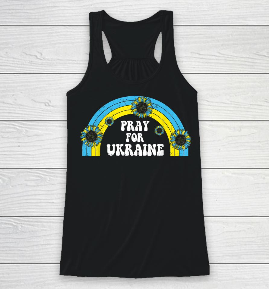 Pray For Ukraine Sunflower Blue Yellow Rainbow Retro Racerback Tank