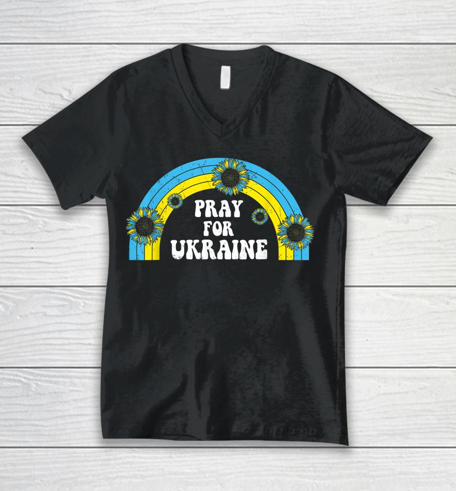 Pray For Ukraine Sunflower Blue Yellow Rainbow Retro Unisex V-Neck T-Shirt