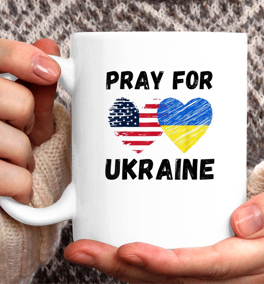 Pray For Ukraine Support Ukrainian American Usa Heart Coffee Mug