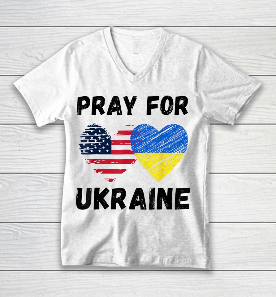 Pray For Ukraine Support Ukrainian American Usa Heart Unisex V-Neck T-Shirt