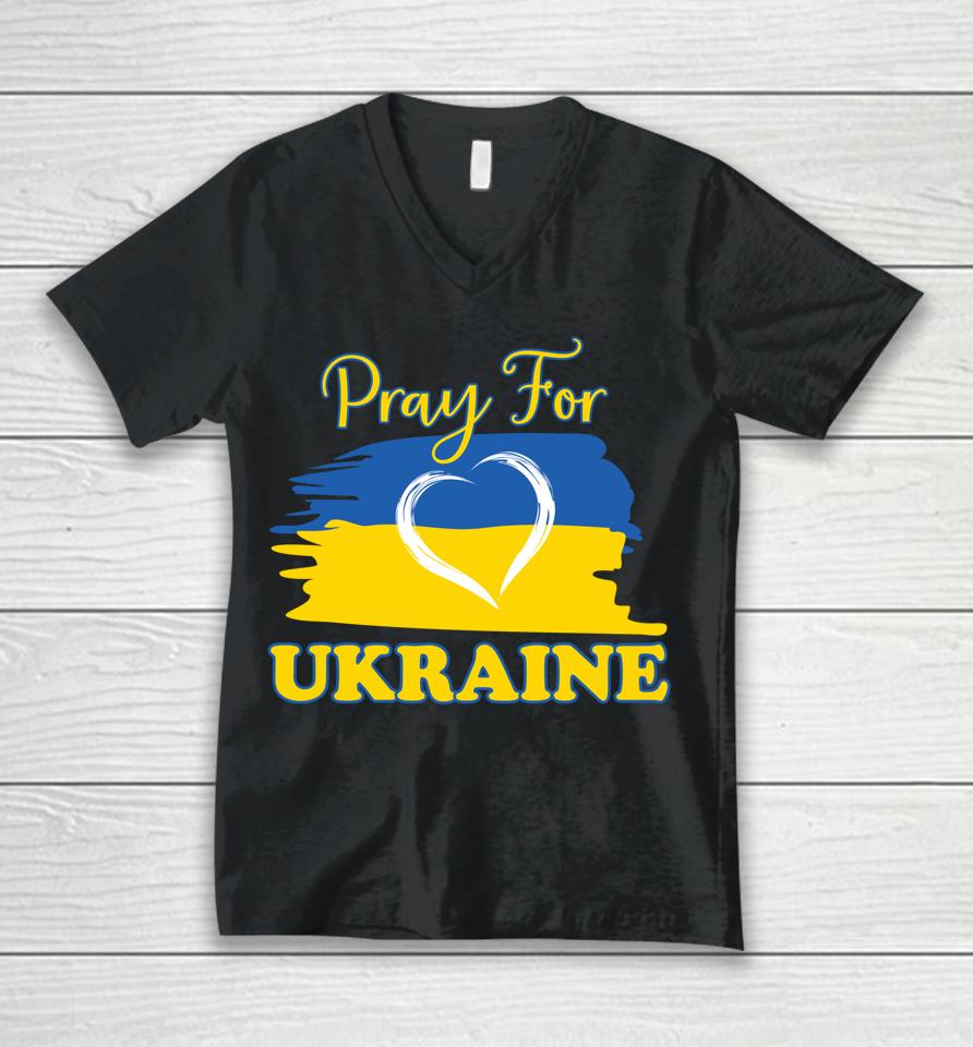 Pray For Ukraine Ukrainian Flag Heart Unisex V-Neck T-Shirt