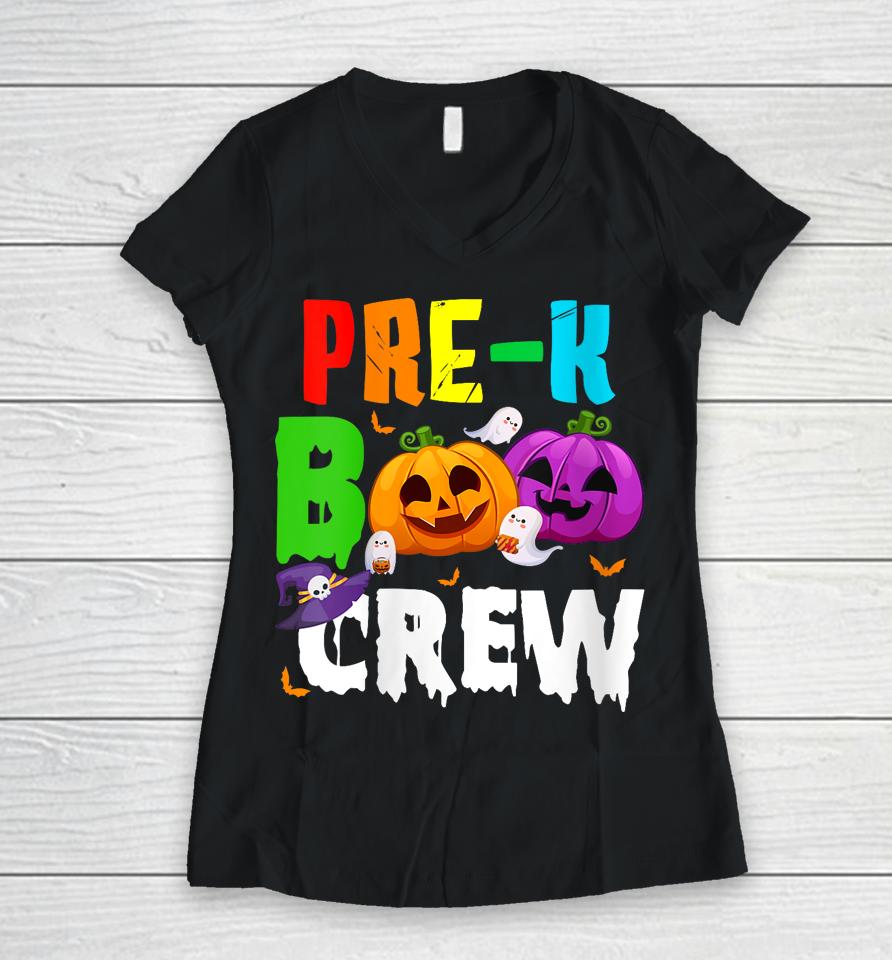 Pre K Boo Crew Funny Halloween Women V-Neck T-Shirt