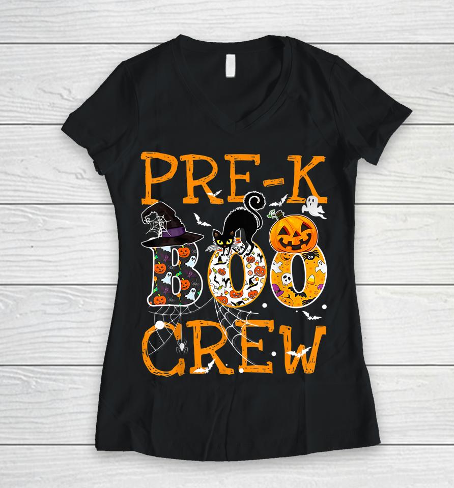 Pre-K Boo Crew Vintage Halloween Costumes For Pre-K Teachers Women V-Neck T-Shirt