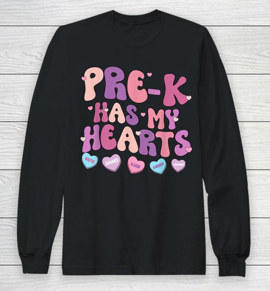 Pre-K Has My Heart Funny Valentines Day Teacher Student Long Sleeve T-Shirt