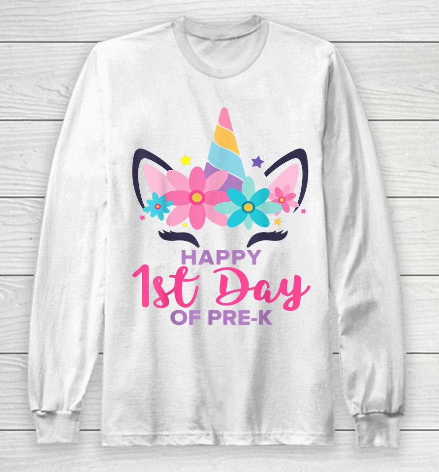 Pre K Unicorn First Day Of School Shirt Back To Outfit Girls Long Sleeve T-Shirt