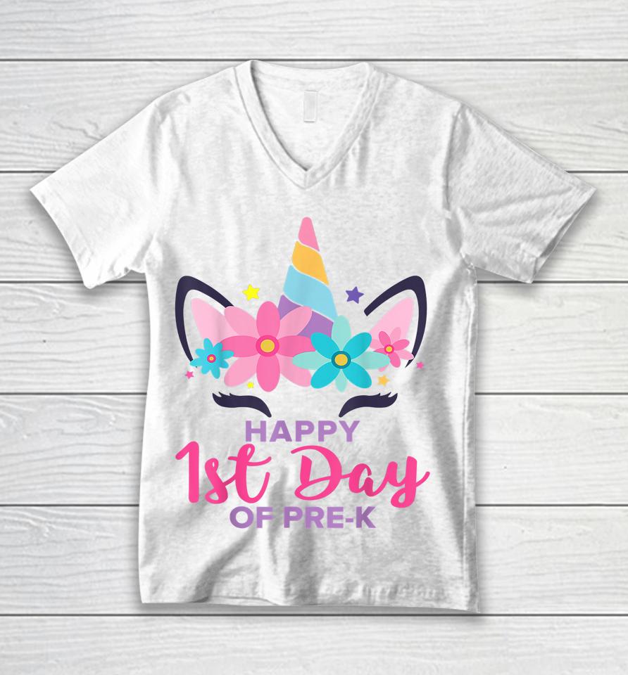 Pre K Unicorn First Day Of School Shirt Back To Outfit Girls Unisex V-Neck T-Shirt