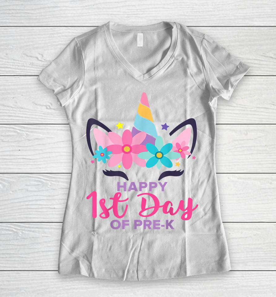 Pre K Unicorn First Day Of School Shirt Back To Outfit Girls Women V-Neck T-Shirt