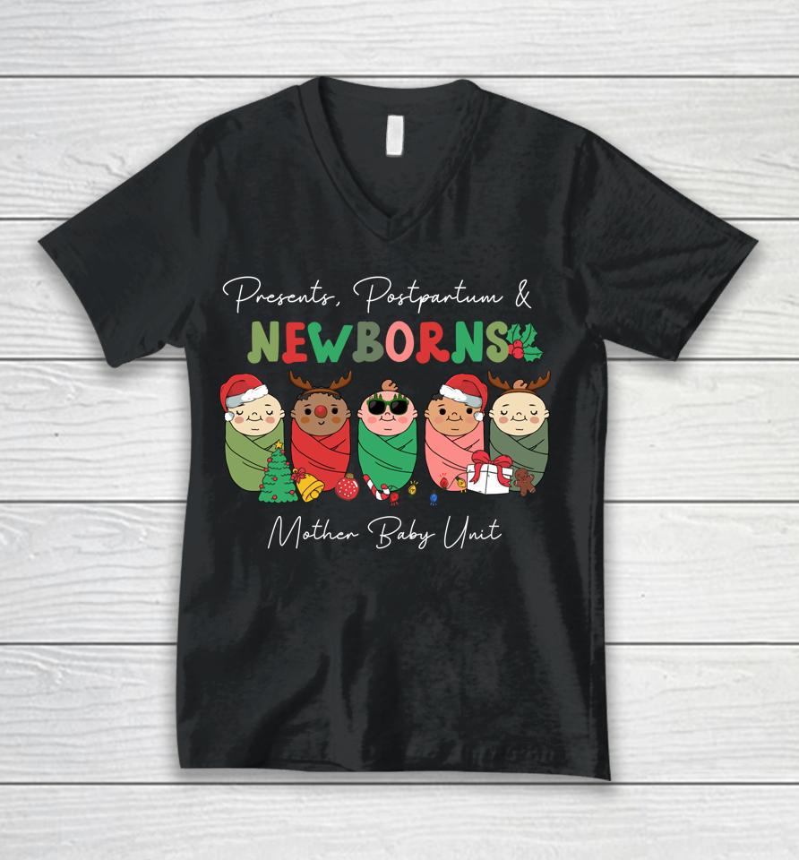 Presents Postpartum &Amp; Newborns Mother Baby Nurse Christmas Unisex V-Neck T-Shirt