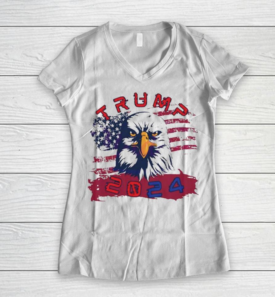 President Trump 2024 Election Eagle Women V-Neck T-Shirt