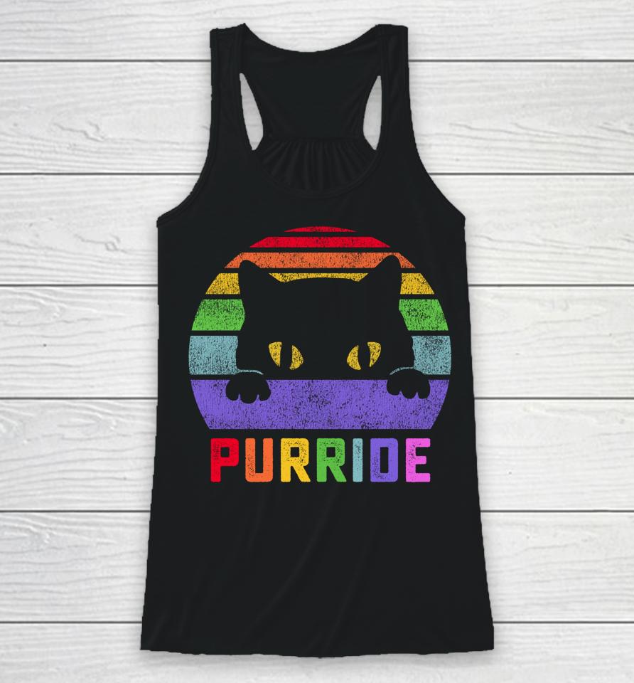 Pride Cat Purride Gay Lgbtq Rainbow Flag Retro Racerback Tank