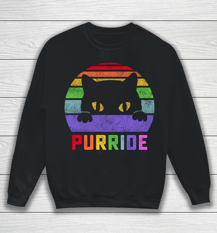 Pride Cat Purride Gay Lgbtq Rainbow Flag Retro Sweatshirt