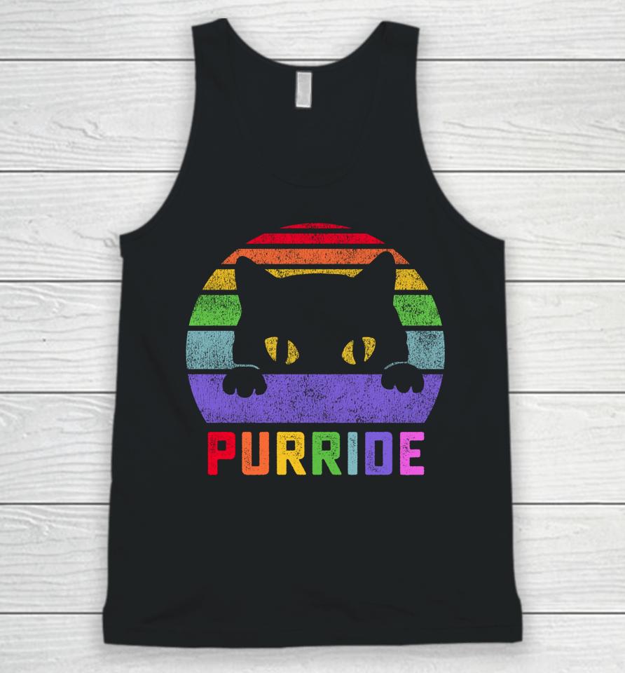 Pride Cat Purride Gay Lgbtq Rainbow Flag Retro Unisex Tank Top
