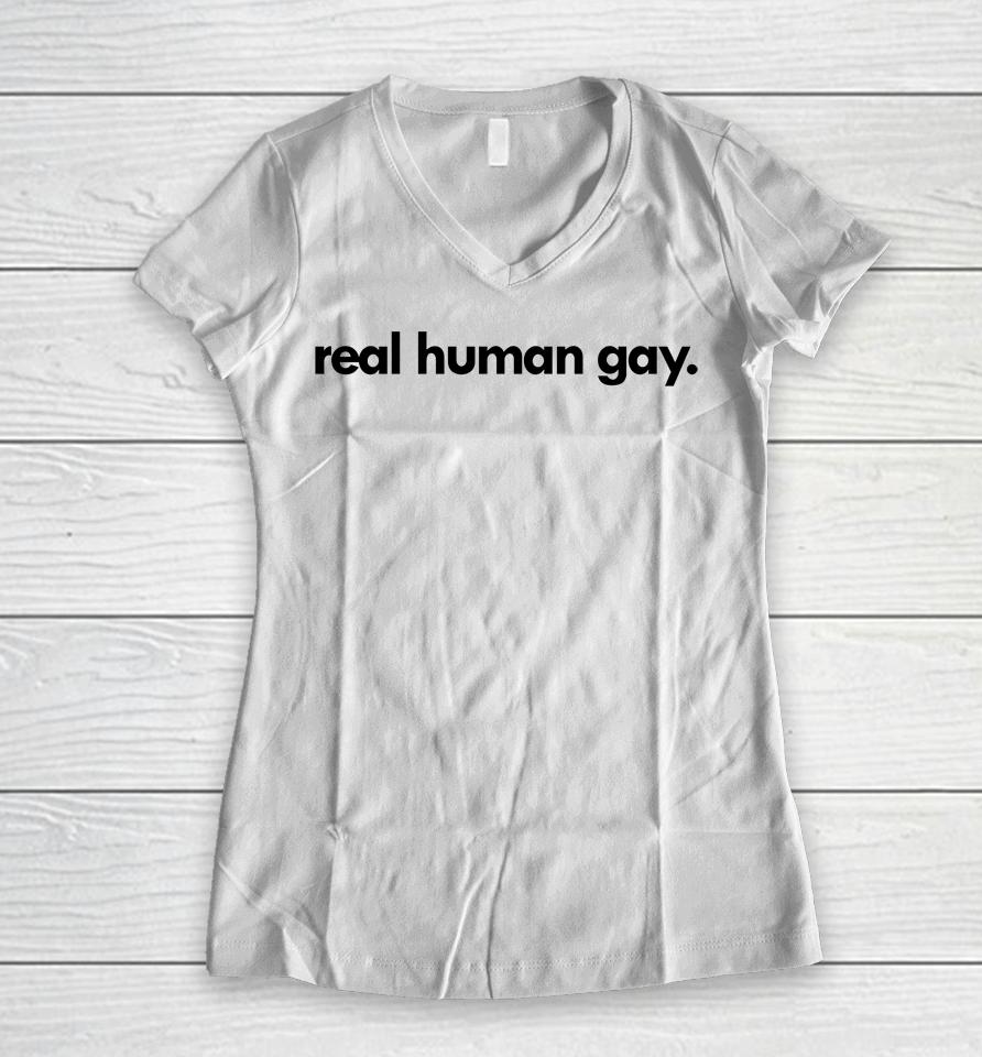 Pride Socks Merch Real Human Gay Women V-Neck T-Shirt