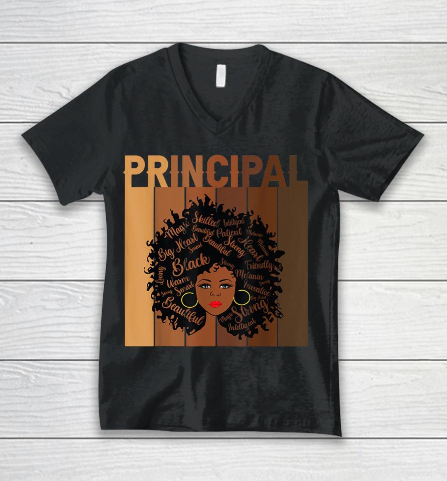 Principal Afro African American Women Black History Month Unisex V-Neck T-Shirt