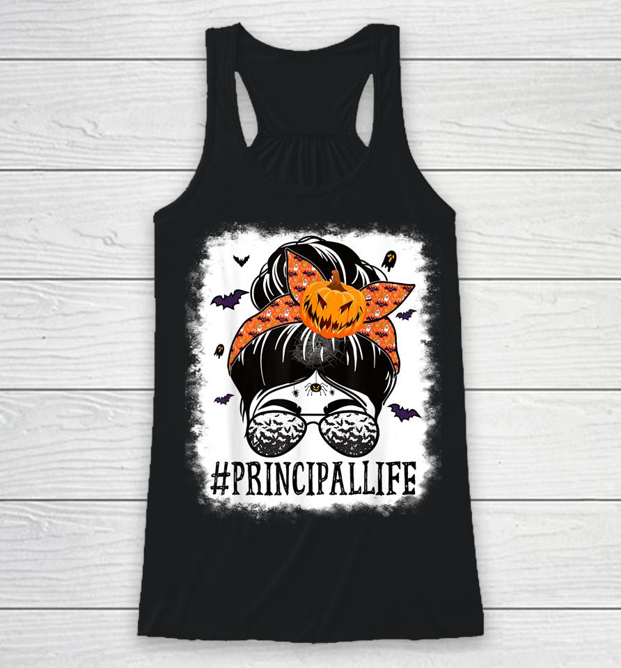 Principal Messy Bun Spooky Pumpkin Orange Halloween Costume Racerback Tank