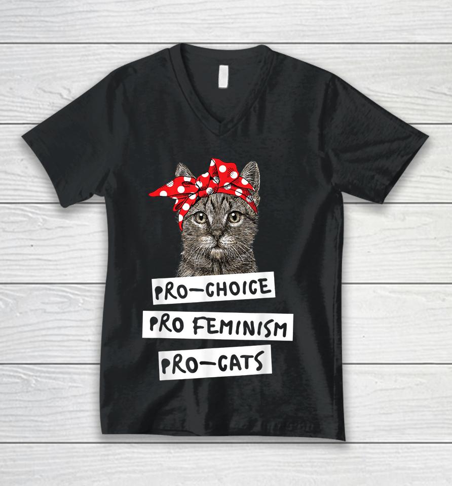Pro Choice Pro Feminism Pro Cats Unisex V-Neck T-Shirt