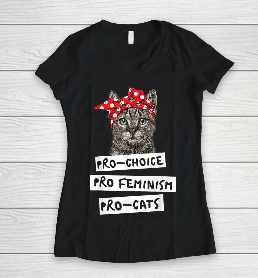 Pro Choice Pro Feminism Pro Cats Women V-Neck T-Shirt