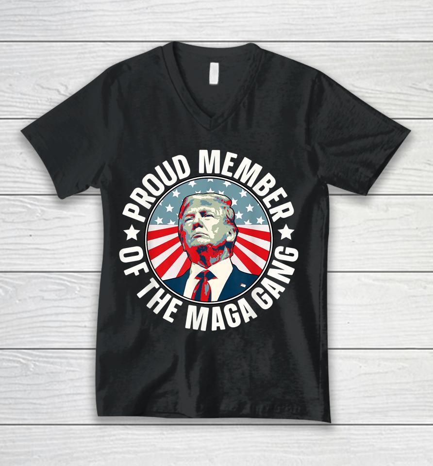 Pro Trump Proud Member Of The Maga Gang American Flag Unisex V-Neck T-Shirt