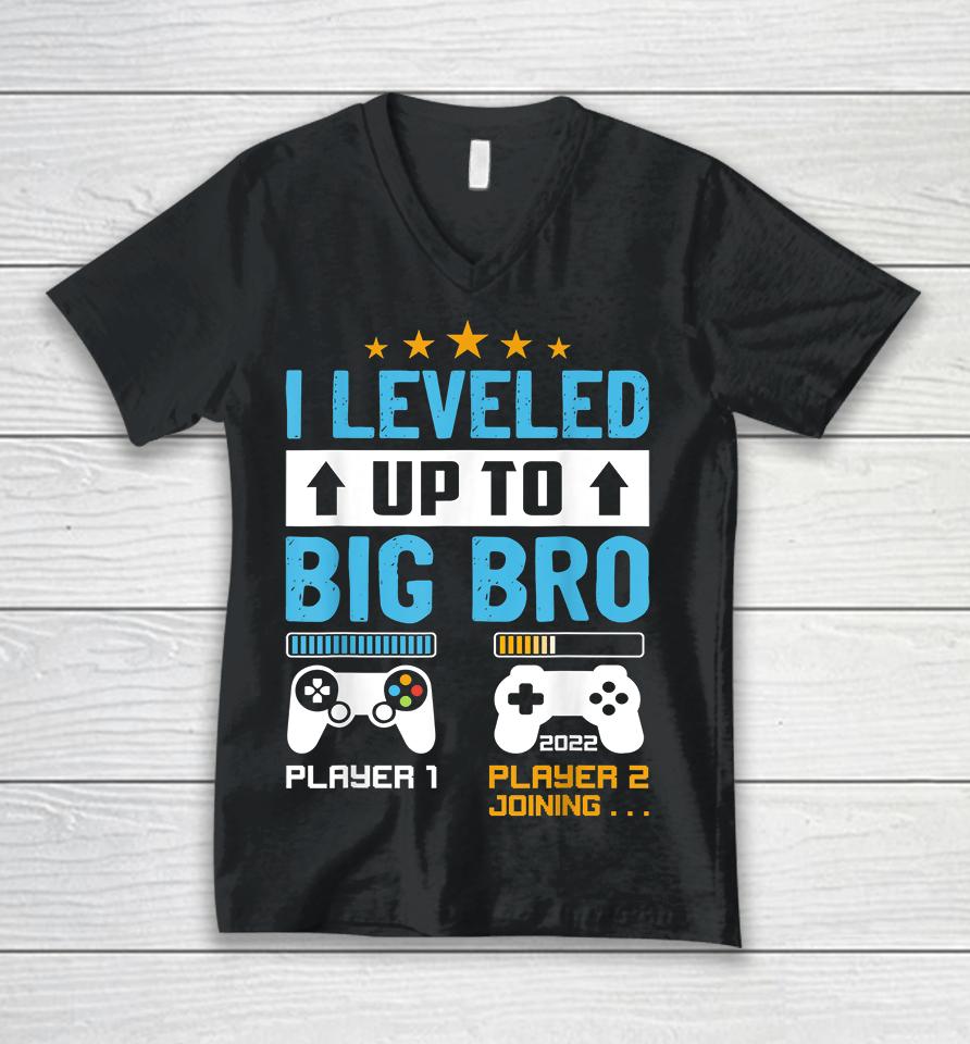 Promoted To Big Bro 2022 Leveled Up To Big Brother Est 2022 Unisex V-Neck T-Shirt