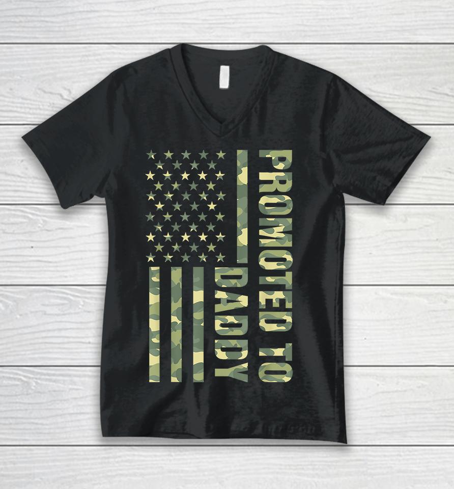 Promoted To Daddy American Flag Camo Unisex V-Neck T-Shirt