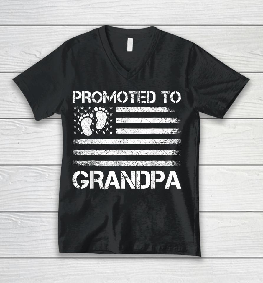 Promoted To Grandpa American Flag New Grandpa Father's Day Unisex V-Neck T-Shirt