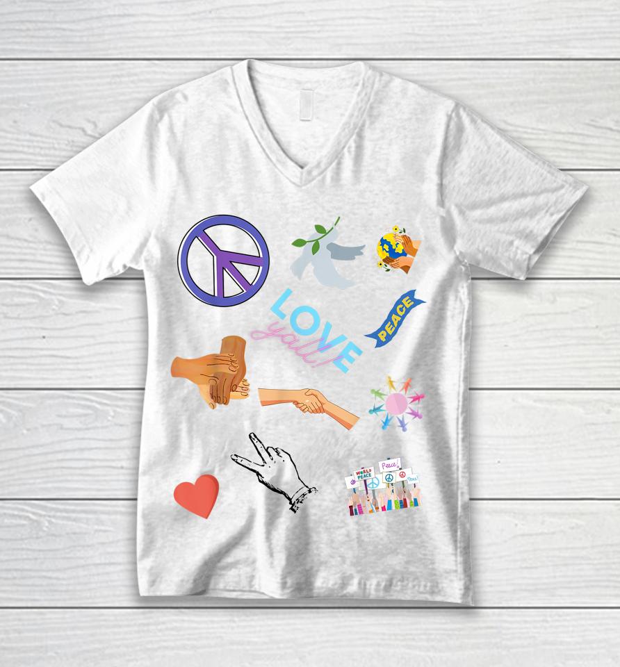 Promoting Peace Among All Human Life Spread Love And Joy Unisex V-Neck T-Shirt