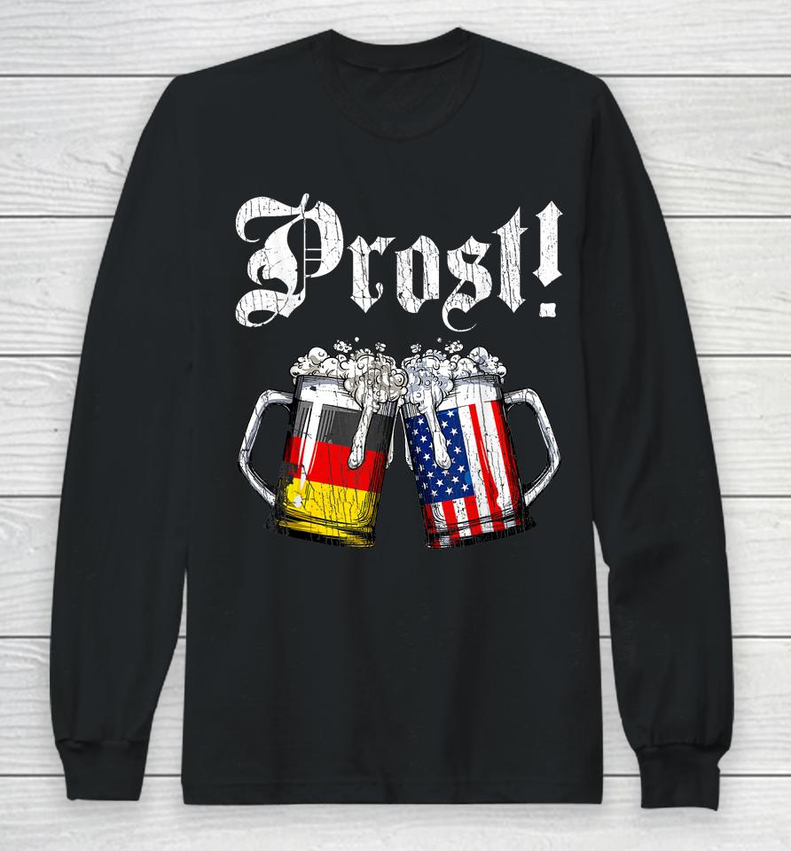 Prost Beer German American Flag Oktoberfest Long Sleeve T-Shirt