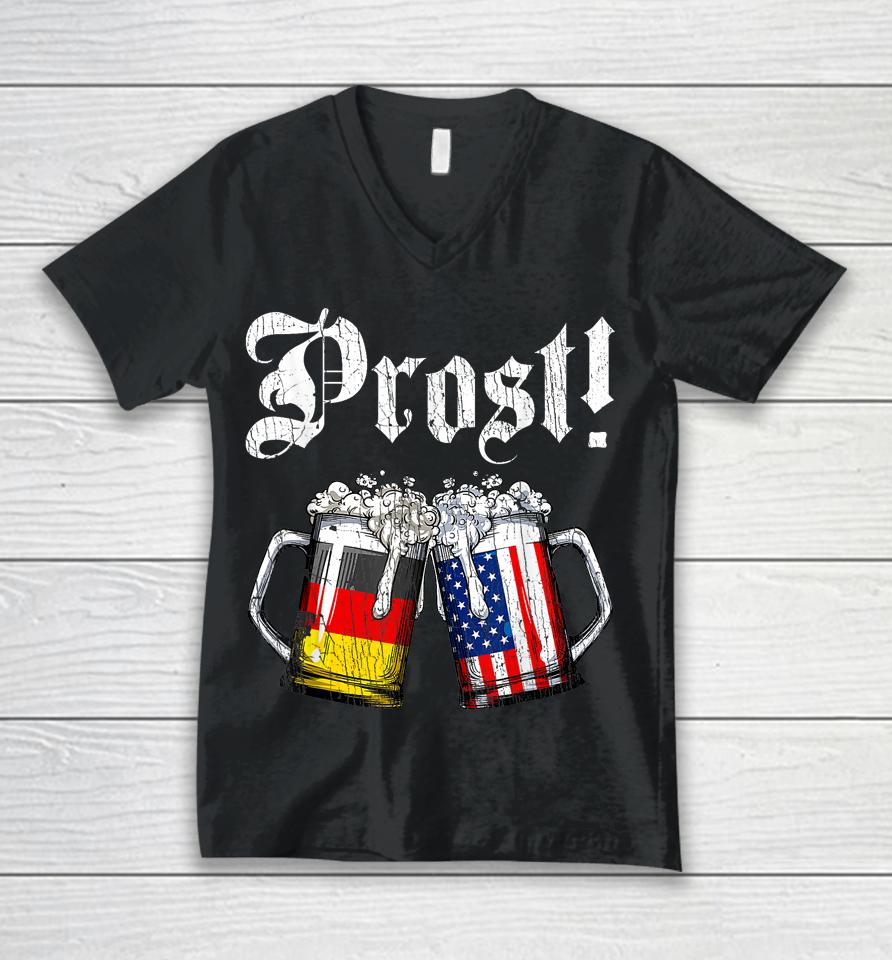 Prost Beer German American Flag Oktoberfest Unisex V-Neck T-Shirt
