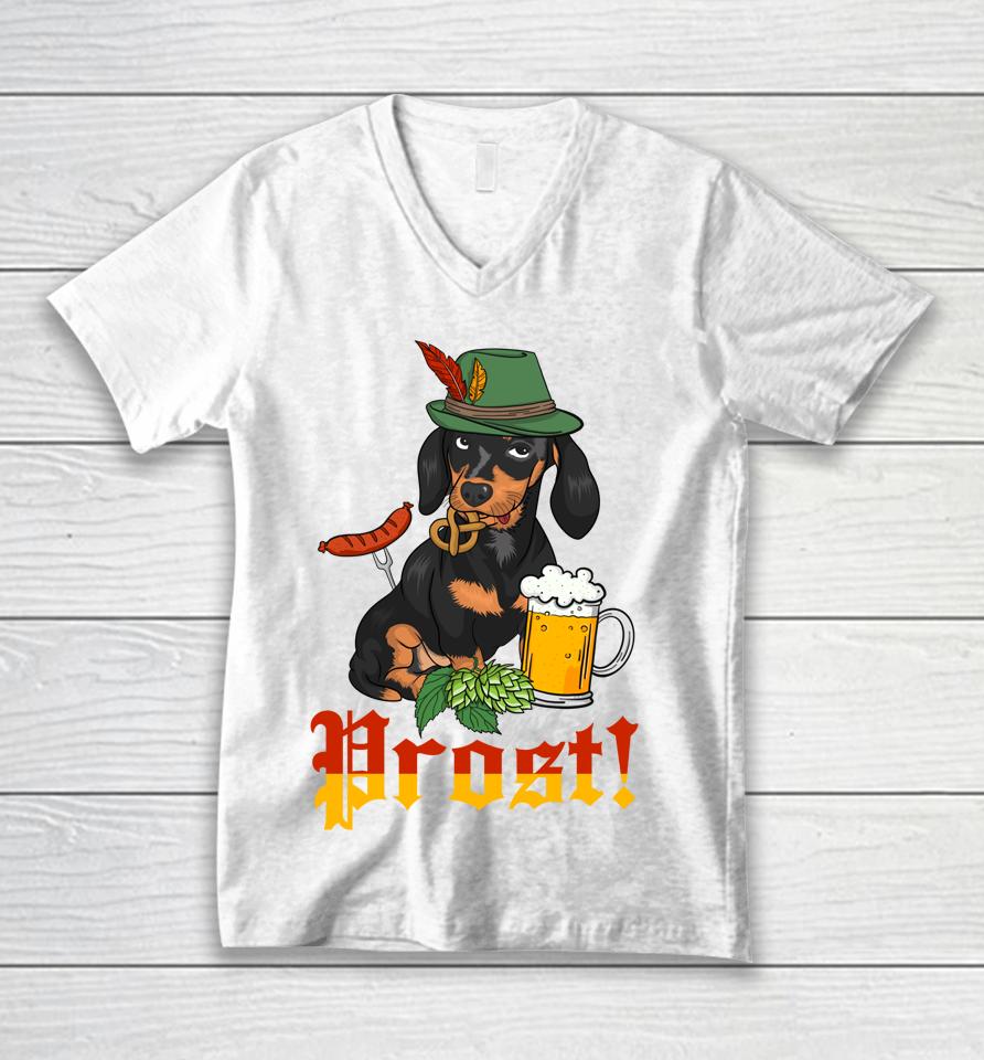 Prost German Oktoberfest Weiner Dog Dachshund Oktoberfest Unisex V-Neck T-Shirt