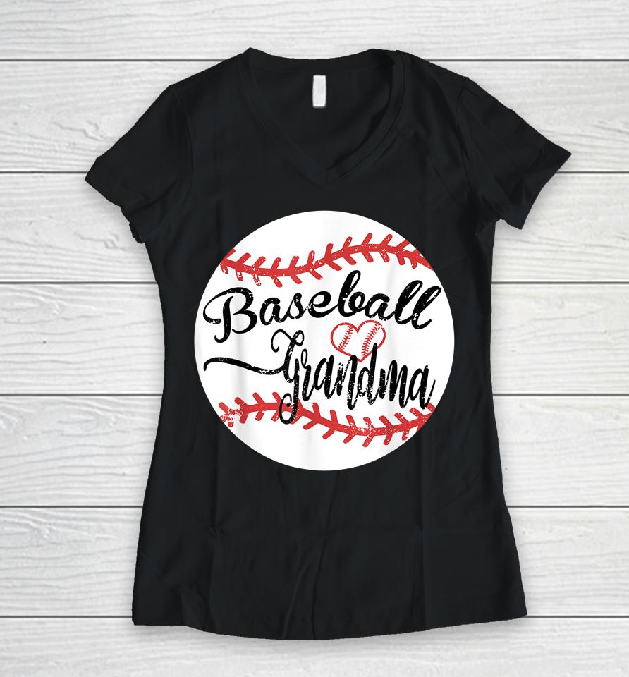 Proud Baseball Grandma Women V-Neck T-Shirt