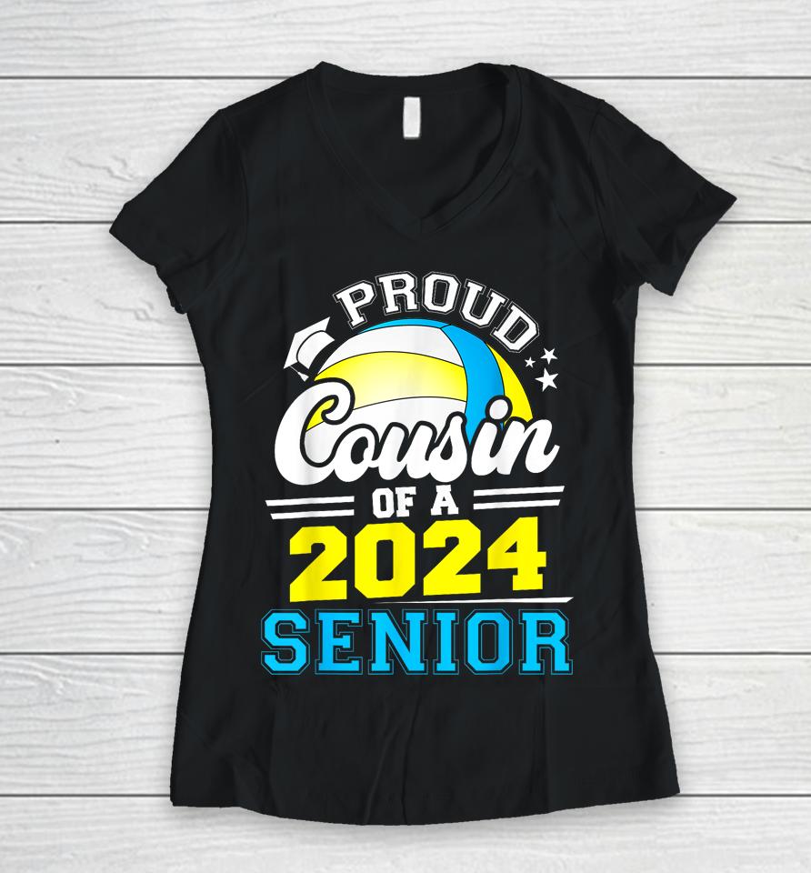 Proud Cousin Of A 2024 Senior Graduate Volleyball Grad 2024 Women V-Neck T-Shirt