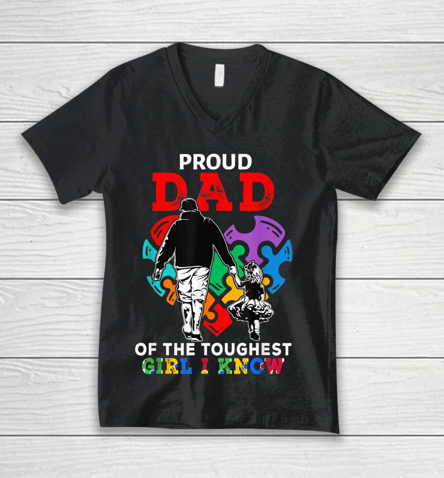 Proud Dad Of The Toughest Girl I Know Cute Puzzle Heart Unisex V-Neck T-Shirt