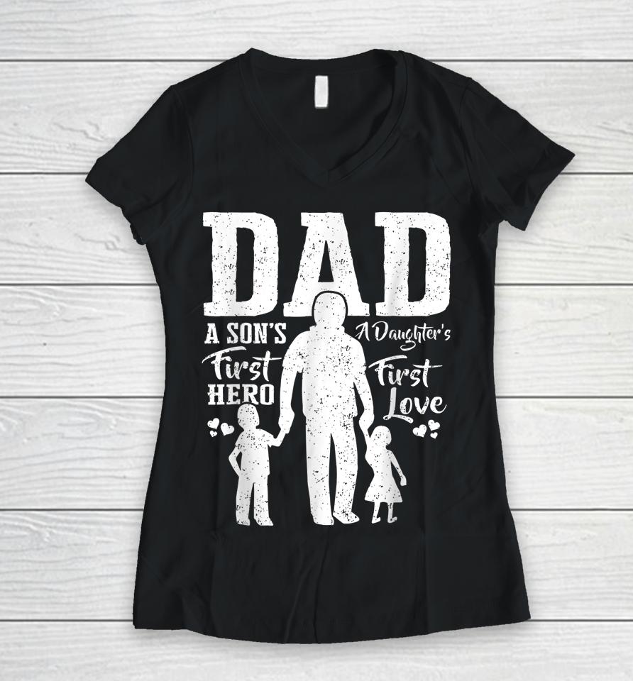 Proud Dad Of Twins  Best Fathers Day Gift From Son Women V-Neck T-Shirt