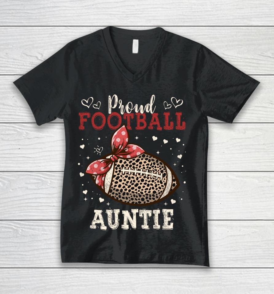 Proud Football Auntie Shirt Women Leopard Game Day Players Unisex V-Neck T-Shirt