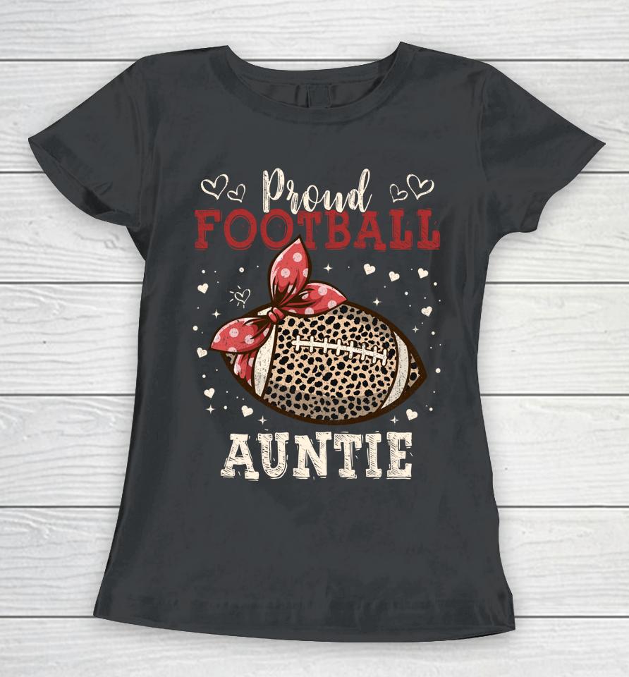Proud Football Auntie Shirt Women Leopard Game Day Players Women T-Shirt