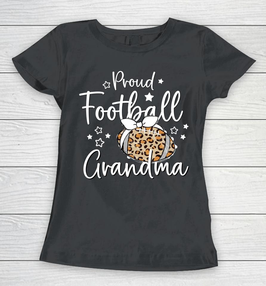 Proud Football Grandma Leopard Game Day Spirit Women T-Shirt
