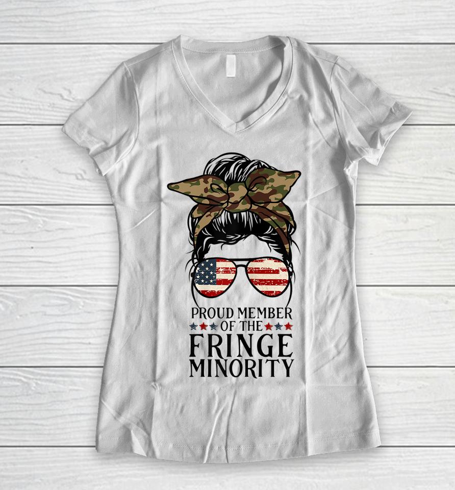 Proud Fringe Minority Member For American Messy Bun Women V-Neck T-Shirt